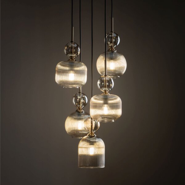 Pendelleuchte 5-flammig B:37 cm E14 Glas in Cognac