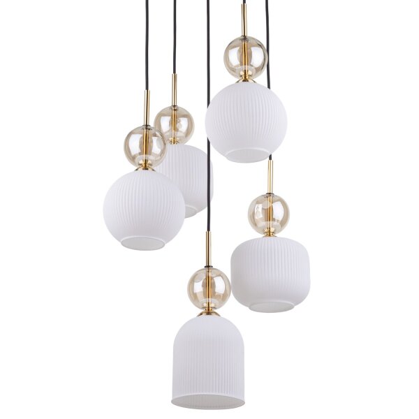 Hängelampe Schwarz Weiß Gold 5-flammig E14 Glas Metall