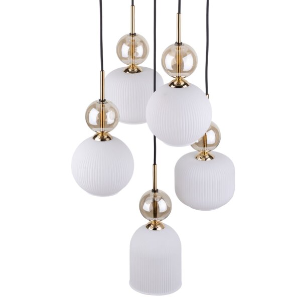 Hängelampe Schwarz Weiß Gold 5-flammig E14 Glas Metall