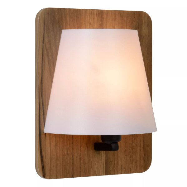 Wandlampe Holz Skandinavisch E14 H:25 cm Natur Opalweiß