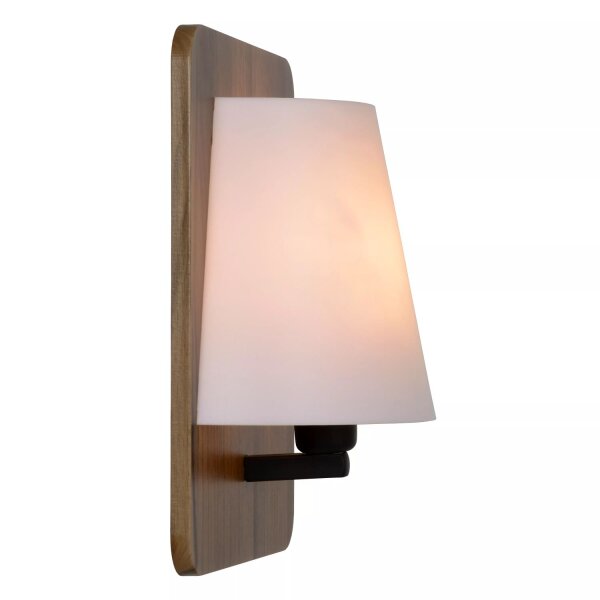 Wandlampe Holz Skandinavisch E14 H:25 cm Natur Opalweiß