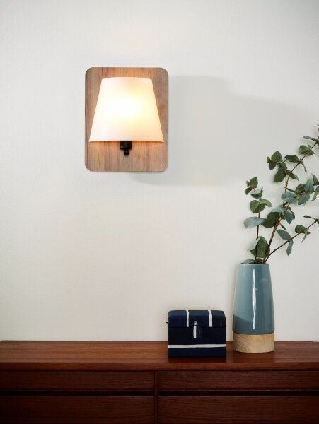 Wandlampe Holz Skandinavisch E14 H:25 cm Natur Opalweiß