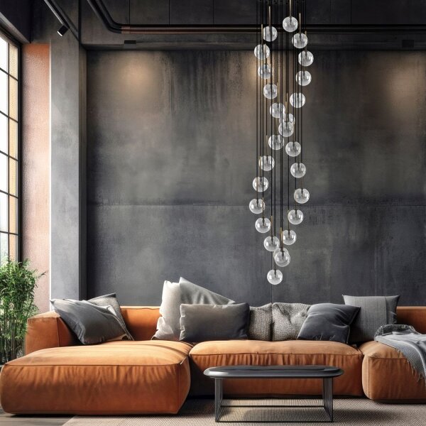 Pendelleuchte Schwarz stilvoll 62 cm Glas G9 XXL Stahl