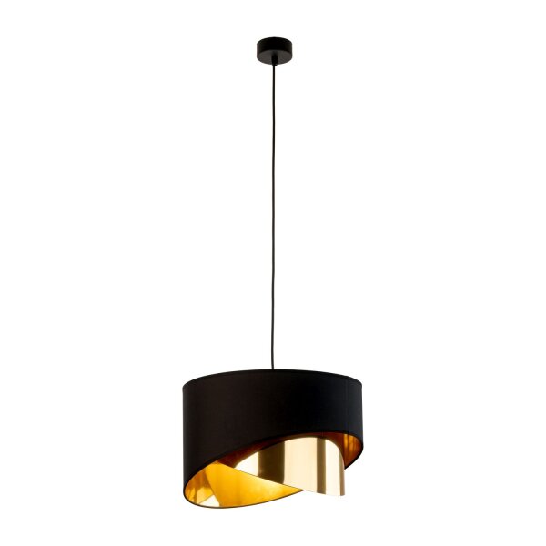 Hängelampe Schwarz Gold Ø 38 cm rund Stoff Metall E27 Modern