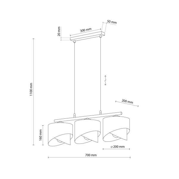 Pendelleuchte Schwarz modern 70 cm Metall E27 3-flammig