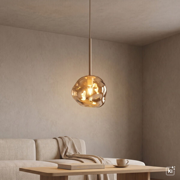 Pendelleuchte Beige Cognac Metall Glas B:15 cm G9