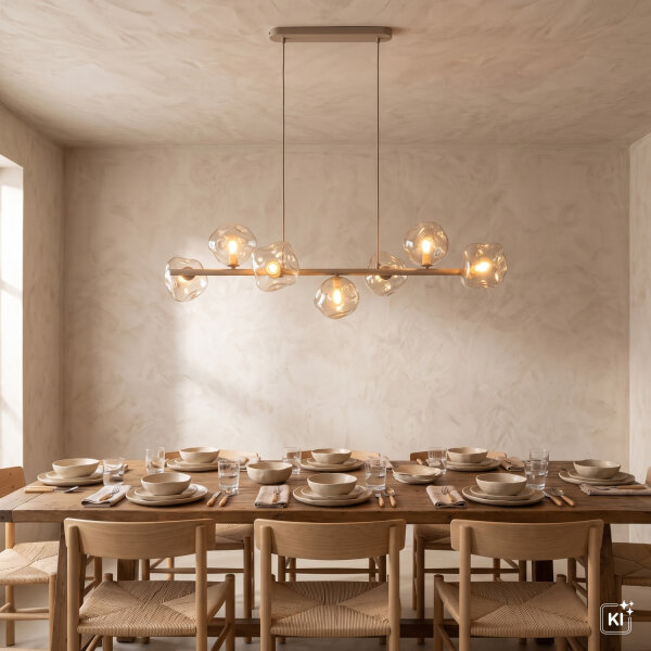 Pendelleuchte zeitlos Metall Beige 90 cm G9 7-flammig