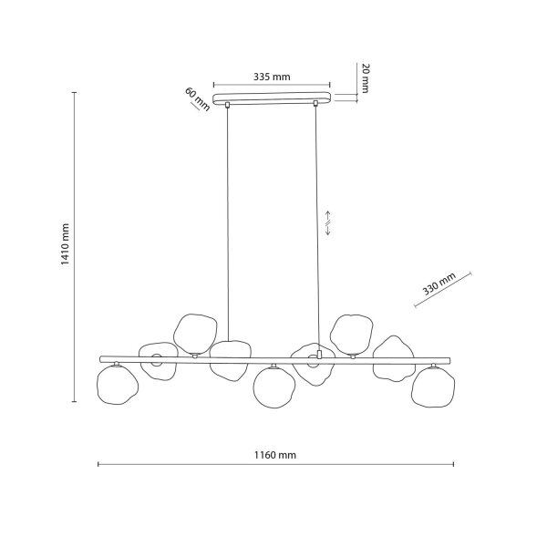 Pendelleuchte Braun zeitlos 116 cm Metall G9 9-flammig