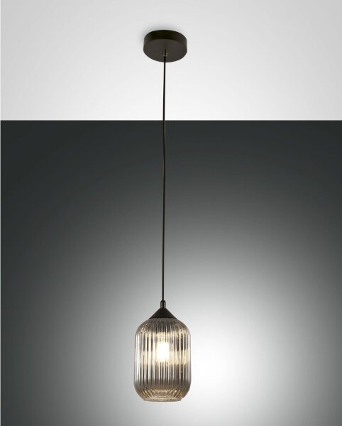 Pendelleuchte Rauchglas E27 blendarm Ø14 cm Schwarz
