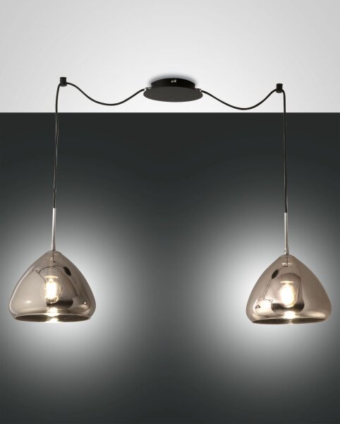 Pendelleuchte Chrom E27 Glas Metall Schwarz L:700 cm