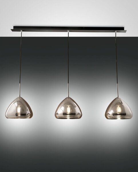 Pendelleuchte Chrom E27 Metall Glas Schwarz L:115 cm