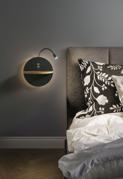 LED Wandleuchte Holz 3000K Schwarz dimmbar H:62 cm