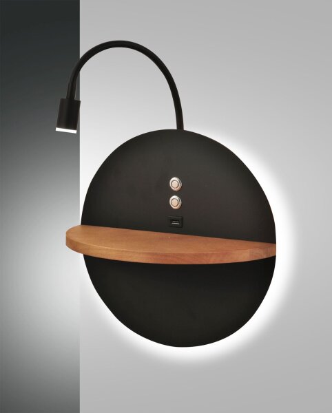 LED Wandleuchte Holz 3000K Schwarz dimmbar H:62 cm