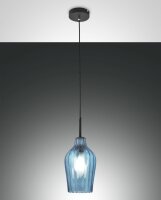H&auml;ngelampe Azurblau E27 Glas rund &Oslash;18 cm Schwarz