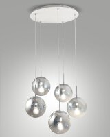Pendelleuchte Chrom E27 Glas Wei&szlig; L:62 cm dimmbar