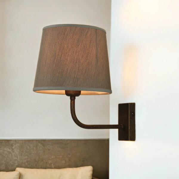 Messing Wandleuchte E27 Beige Stoff Schirm