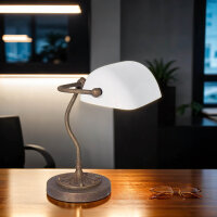 Exklusive Bankerlampe in Bronze Antik Wei&szlig;...