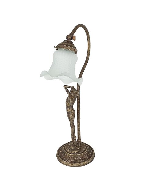 Design Tischleuchte in Bronze antik Echt-Messing Glas