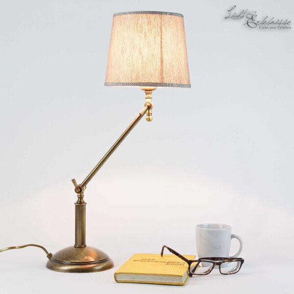 Tischlampe Bronze Hell Stoffschirm Snodo