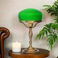 Tischlampe Glasschirm Grün aus Echt-Messing