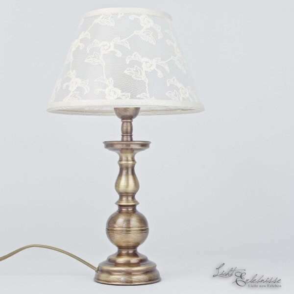 Tischlampe Weiß Stoffschirm Echt-Messing