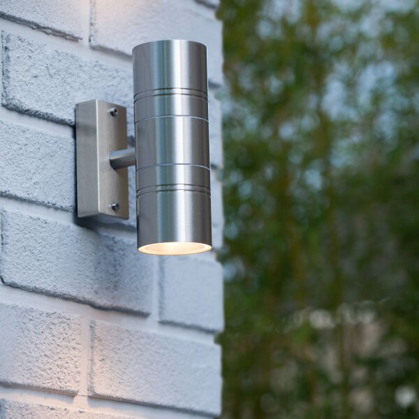 Wandlampe Außen Stahl Chrom 2-flammig GU10 H:17 cm
