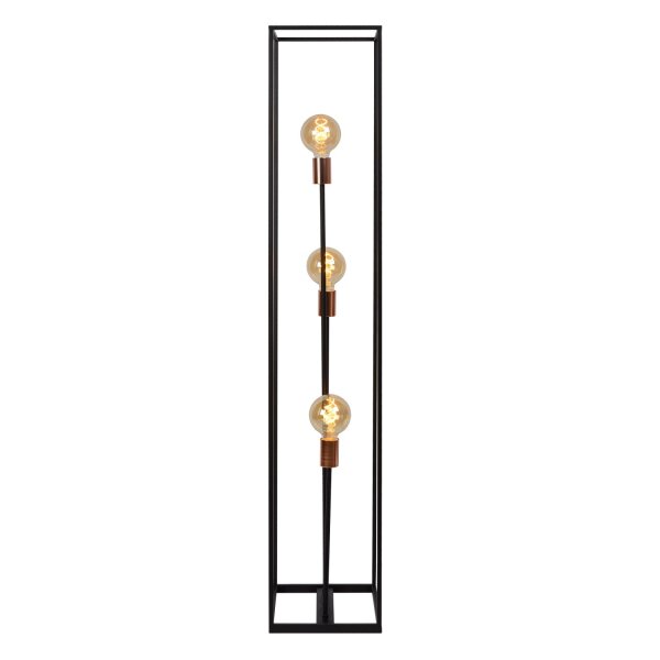 Stehlampe Metall Schwarz Kupfer 3-flammig E27 H:140 cm