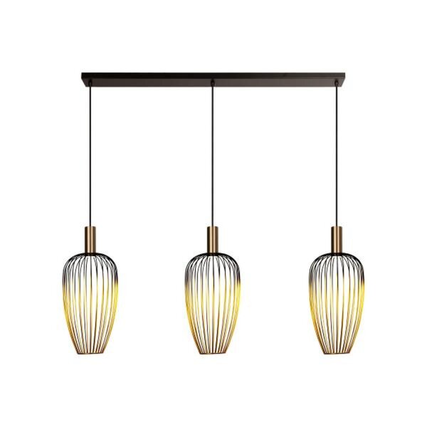 Pendelleuchte Metall Schwarz Gold 3-flammig GU10 115 cm