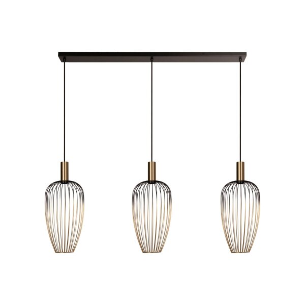 Pendelleuchte Metall Schwarz Gold 3-flammig GU10 115 cm