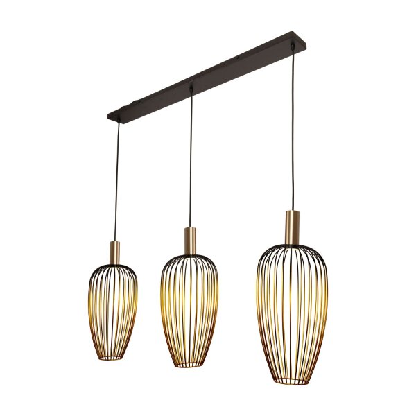 Pendelleuchte Metall Schwarz Gold 3-flammig GU10 115 cm