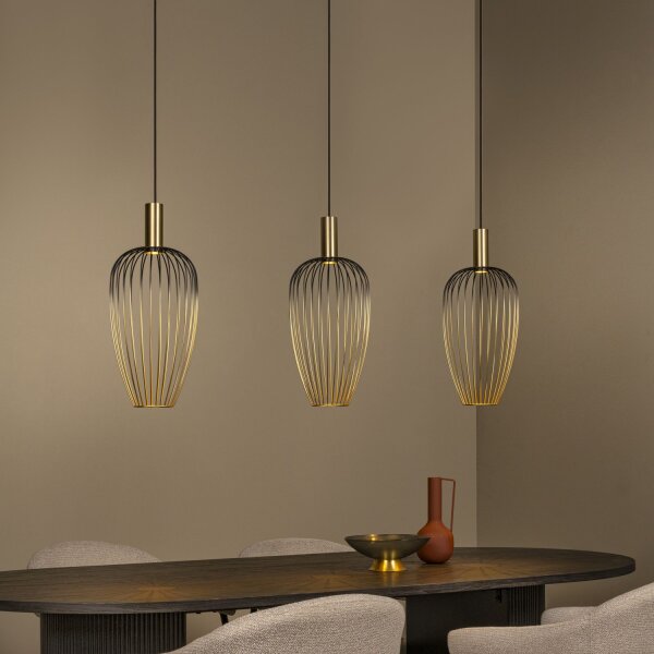 Pendelleuchte Metall Schwarz Gold 3-flammig GU10 115 cm