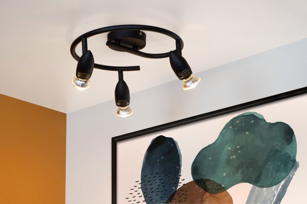 Deckenspot Schwarz 3-flammig GU10 Ø31 cm flexibel