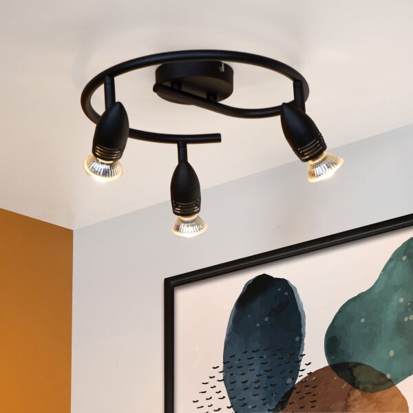 Deckenspot Schwarz 3-flammig GU10 Ø31 cm flexibel