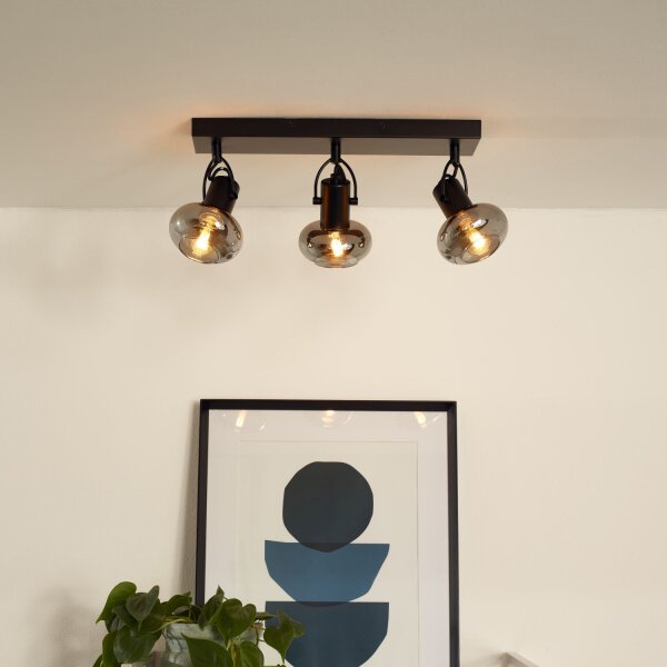 Retro Deckenspot Metall Glas Schwarz E14 B:38 cm