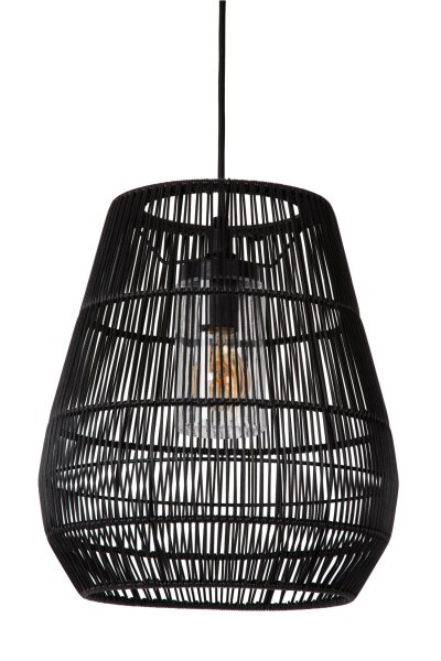 Pendelleuchte Außen Rattan Schwarz E27 L:35 cm edel
