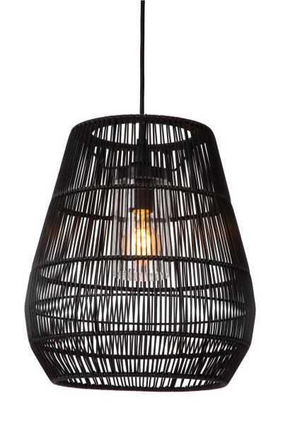 Pendelleuchte Außen Rattan Schwarz E27 L:35 cm edel