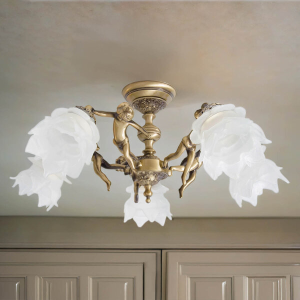 Deckenlampe Messing 5-flmg in Bronze Putti