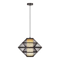 H&auml;ngelampe Holz Schwarz E27 L:40 cm modern edel