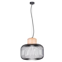 H&auml;ngelampe Stahl Holz Schwarz E27 L:35 cm Modern