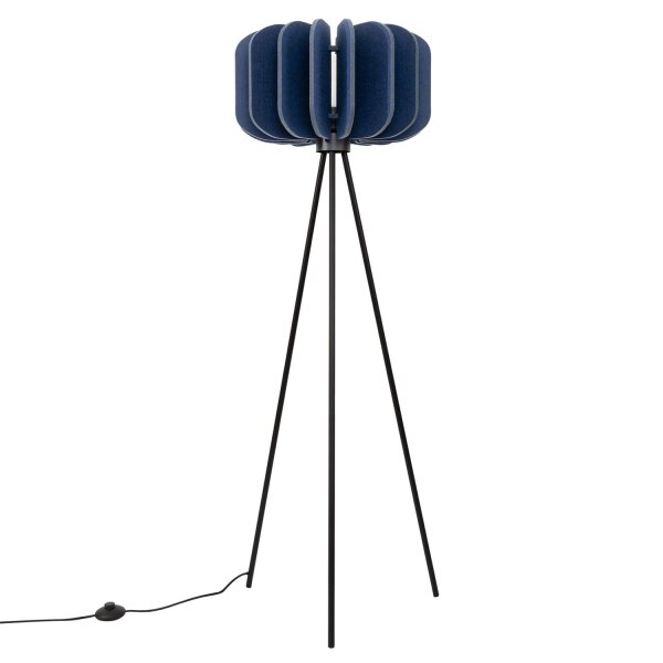 Stehlampe Tripod Filz Marineblau E27 H:134 cm Schalter