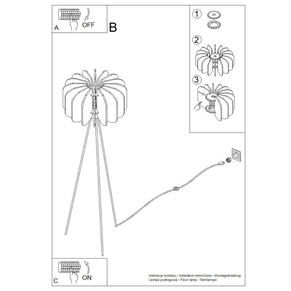 Stehlampe Tripod Filz Marineblau E27 H:134 cm Schalter