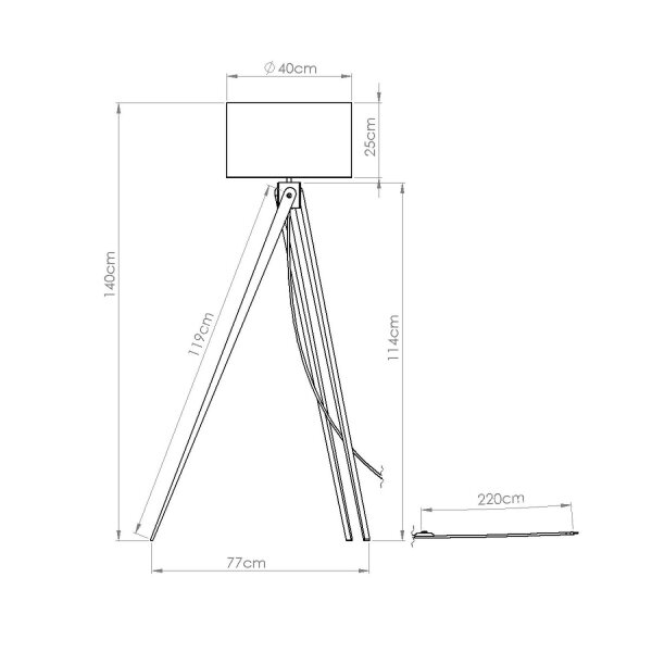 Stehleuchte Holz Stoff Weiß E27 H:140 cm Schalter
