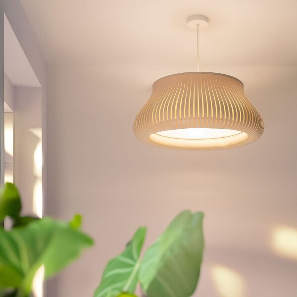 Runde Pendelleuchte Beige wohnlich E27 Ø40 cm blendarm