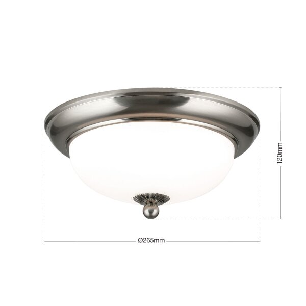 Deckenleuchte Metall Glas D: 26,5 cm Nickel matt Weiß