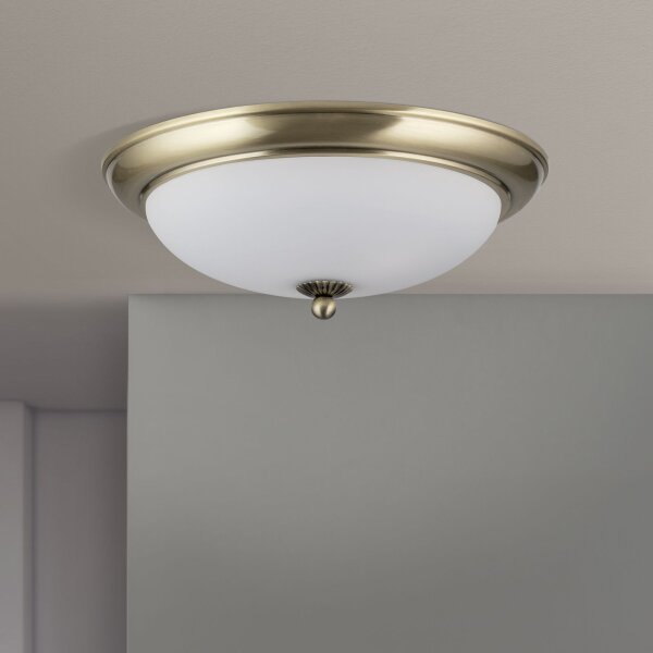 Deckenlampe Metall Glas E27 rund D: 35,5 cm 2-flammig