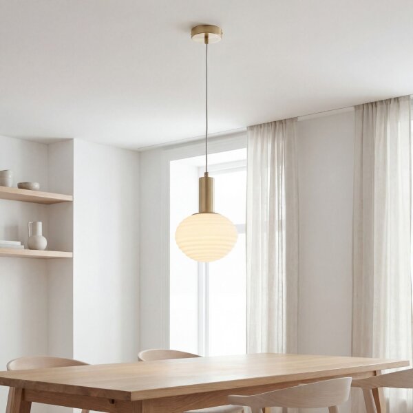 Pendelleuchte Glas Metall Ø18 cm rund E27 Gold Weiß