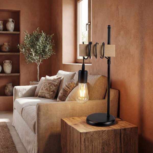 Nachttischlampe Metall geflammtes Holz Schwarz E27