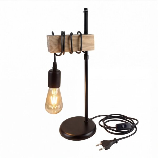 Nachttischlampe Metall geflammtes Holz Schwarz E27