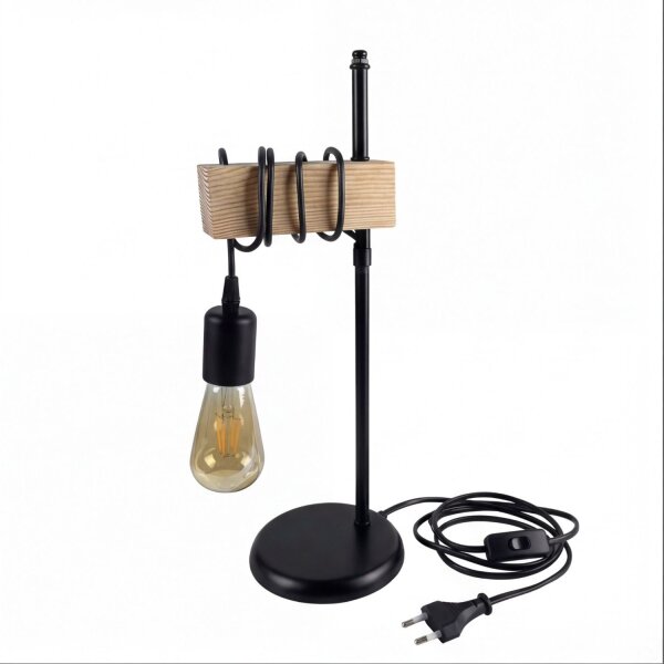 Nachttischlampe Metall geflammtes Holz Schwarz E27