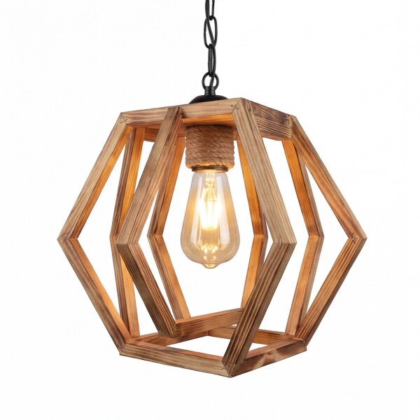 Hängeleuchte Metall Holz E27 B: 27 cm H: max. 100 cm